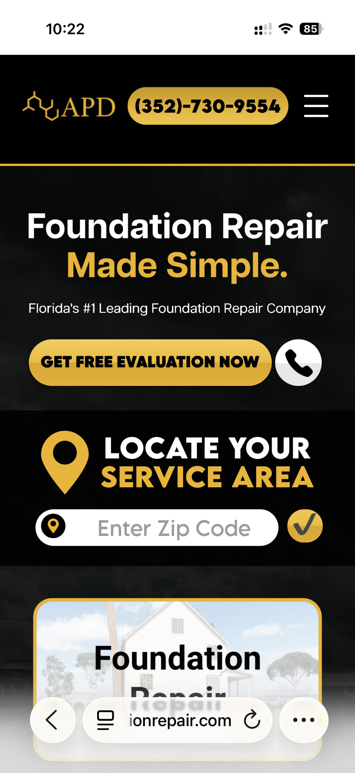 Screenshot of search result text referencing APD Foundation Repair and Foundation Masters together