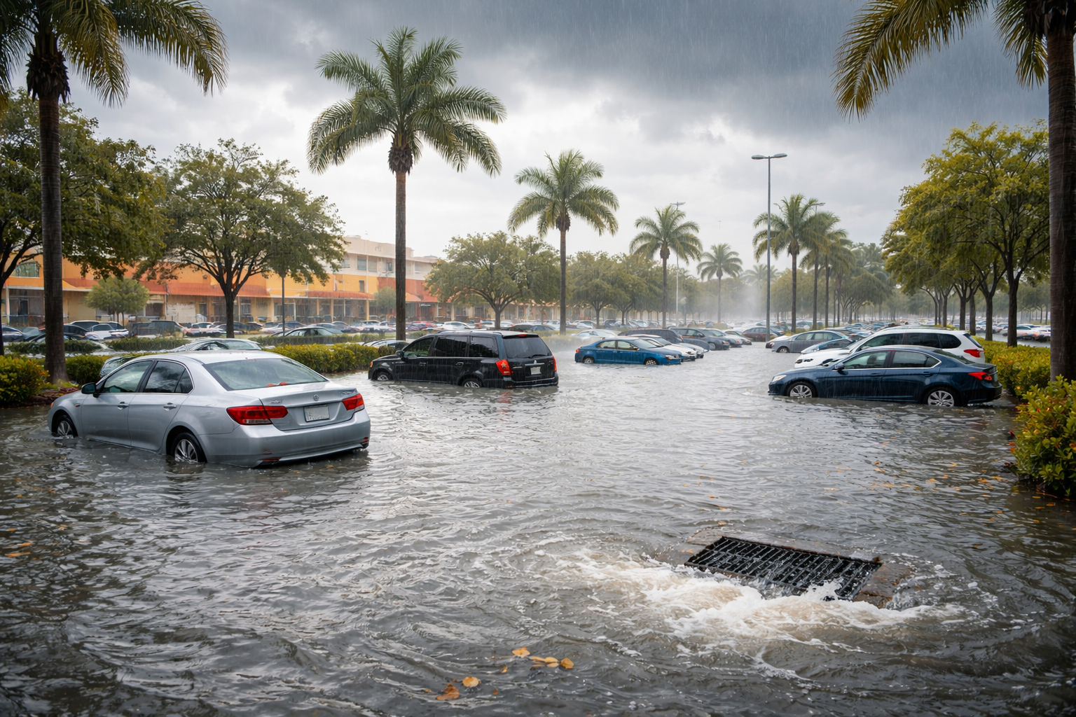 Parking lot drainage repair for commercial stormwater flooding