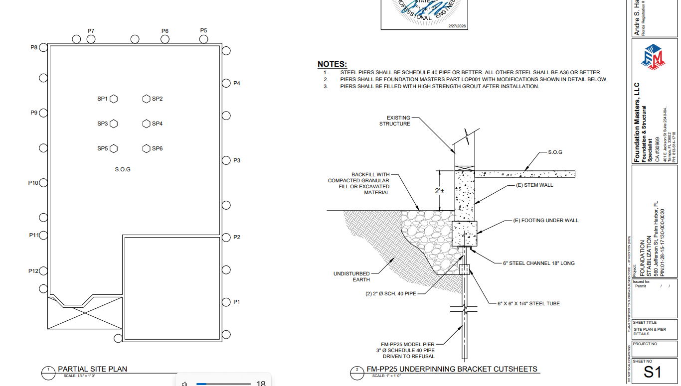 FM-PP25 Push Pier Underpinning Bracket and FM-PP30 Slab Pier Engineering Detail