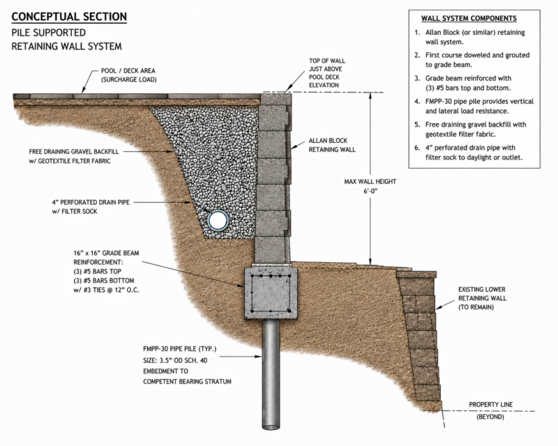 Pipe pile retaining wall construction in Florida sandy soils