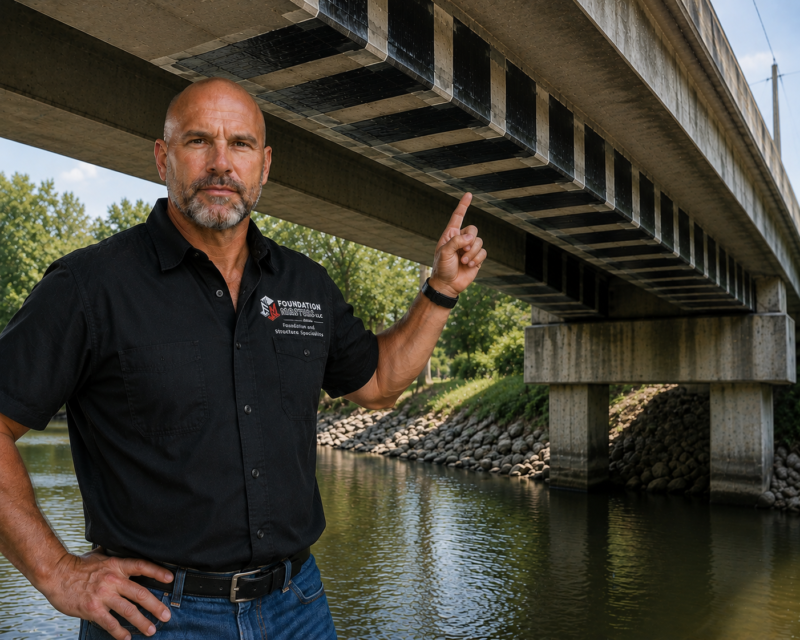 Carbon fiber structural repair applied to a concrete bridge beam in Florida