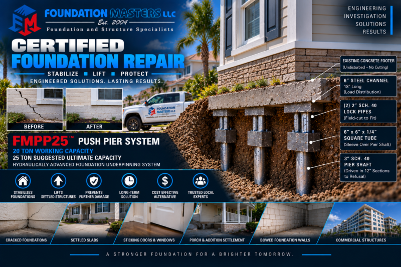 Foundation Masters certified foundation repair in Florida, engineer led structural evaluation and sealed repair design with owner Jeff Earl on site