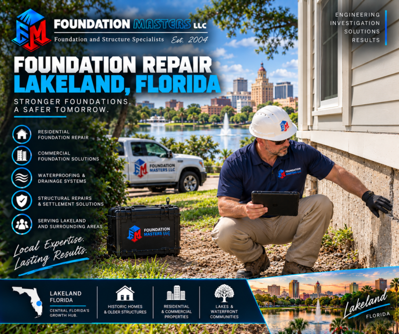 Lakeland Foundation Repair – Foundation Masters Foundation Masters foundation repair in Lakeland, Polk County Florida, historic pier and beam foundation and masonry stabilization with owner Jeff Earl on site