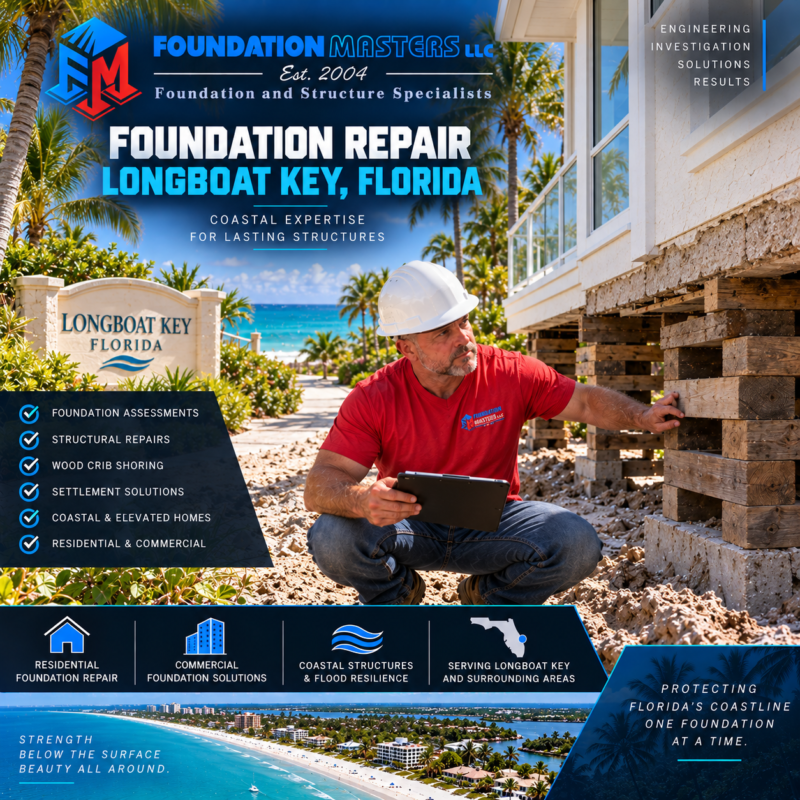 Longboat Key Foundation Repair – Foundation Masters Foundation Masters foundation repair on Longboat Key, Sarasota and Manatee counties, structural shoring and underpinning with owner Jeff Earl on site