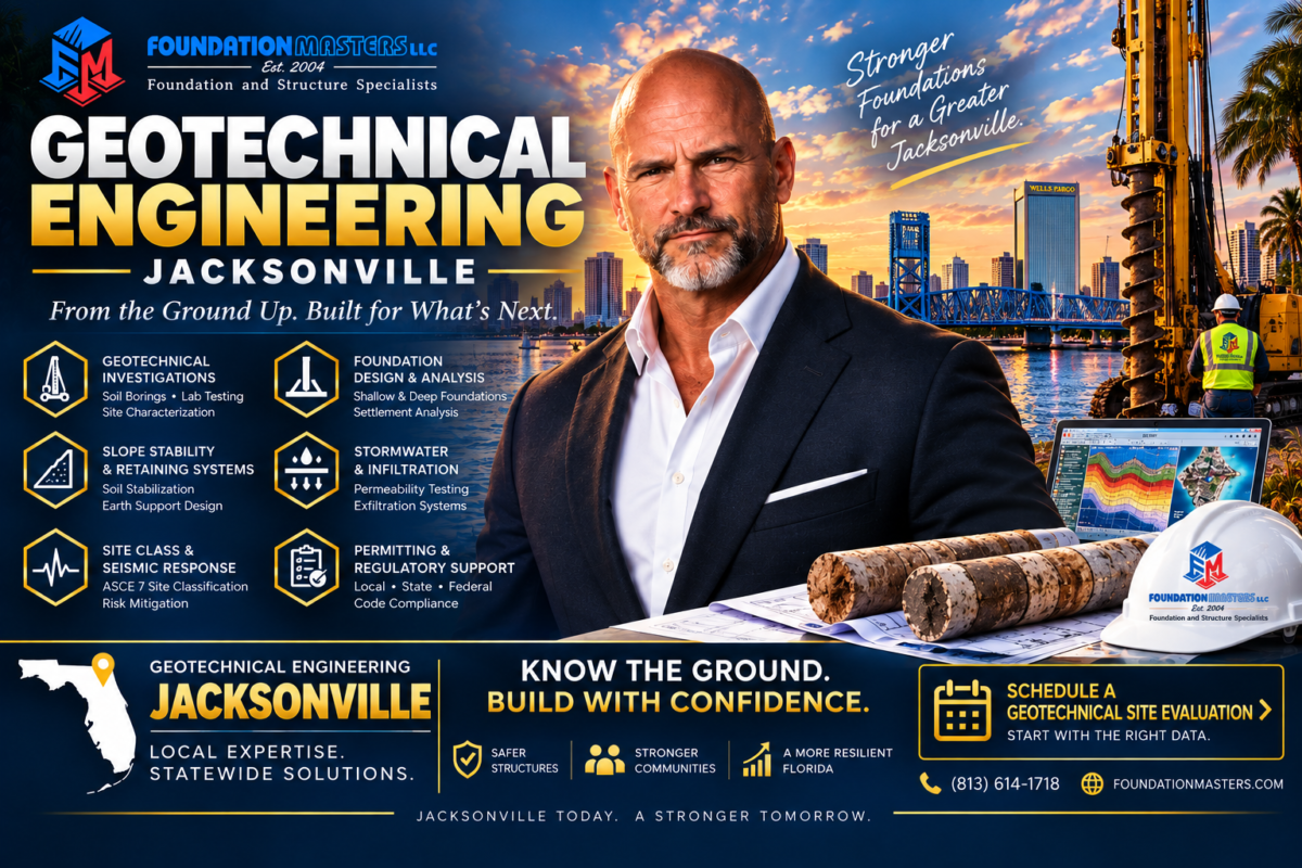 Geotechnical Engineering Jacksonville, Foundation Masters, subsurface exploration, riverfront foundation design, dewatering and ground improvement