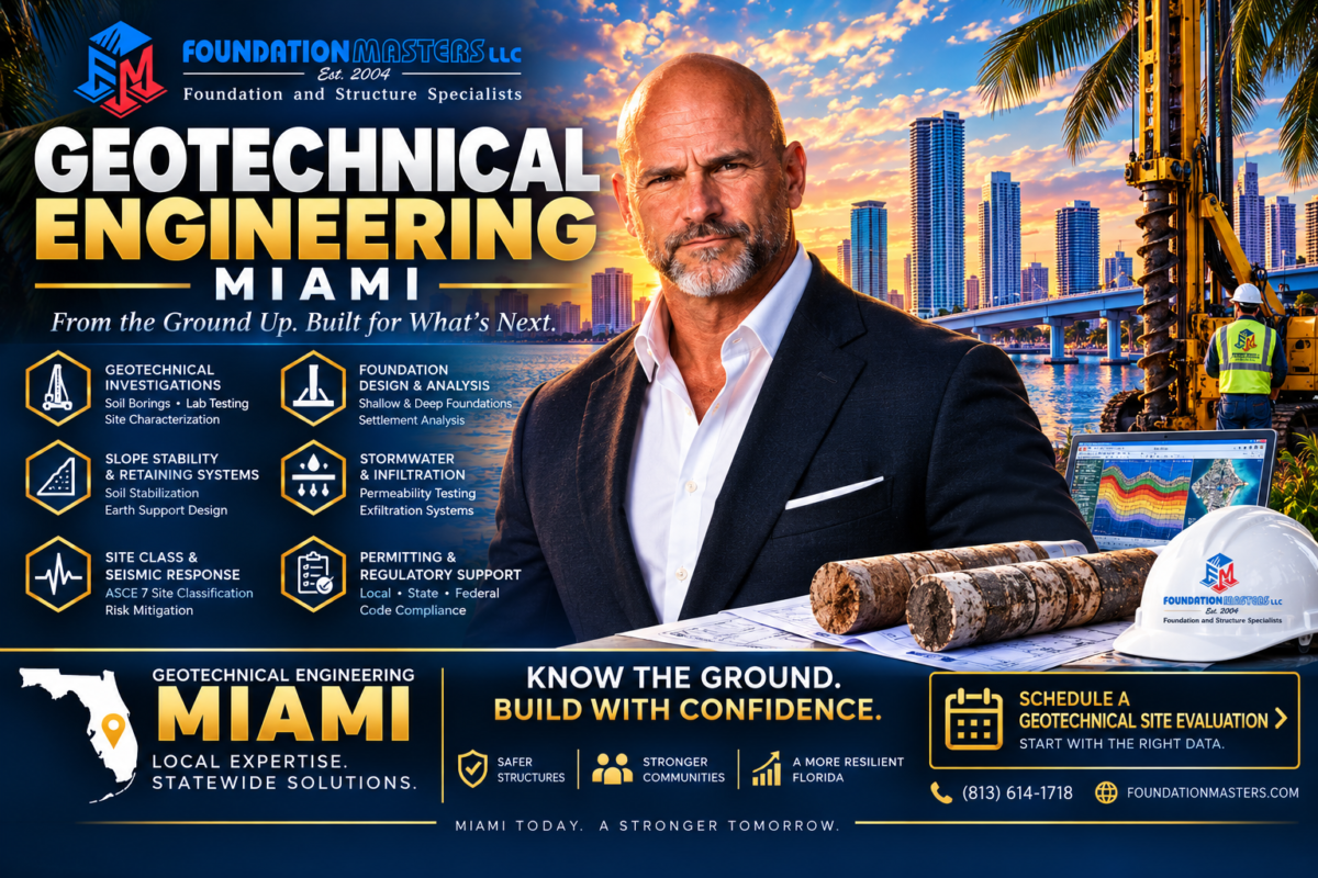 Geotechnical Engineering Miami, Foundation Masters, subsurface exploration, coastal foundation design, dewatering and ground improvement