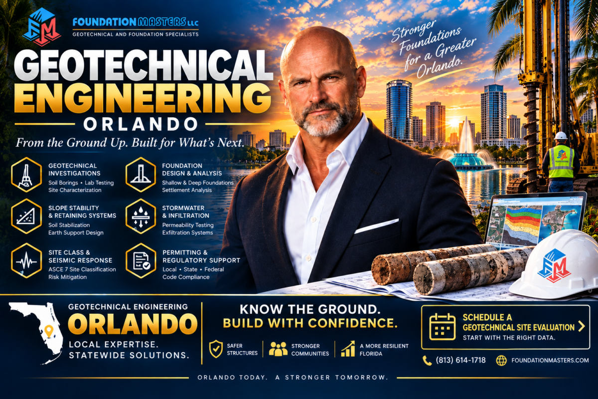 Geotechnical Engineering Orlando, Foundation Masters, subsurface exploration, karst evaluation, foundation design and ground improvement