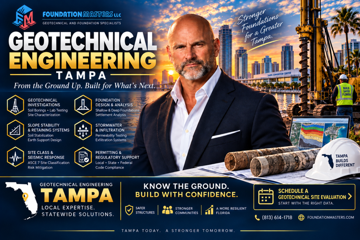 Geotechnical Engineering Tampa, Foundation Masters, subsurface exploration, karst evaluation, foundation design and ground improvement