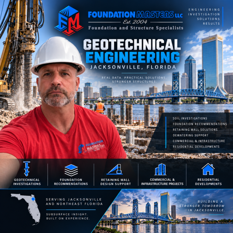 Geotechnical Engineering Jacksonville, Foundation Masters, subsurface exploration, riverfront foundation design and ground improvement