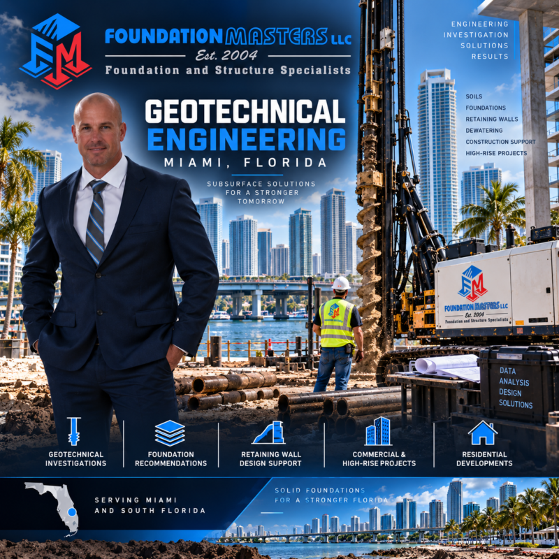 Geotechnical Engineering Miami, Foundation Masters, subsurface exploration, coastal foundation design and ground improvement