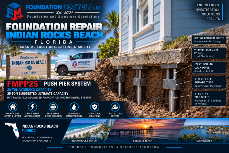 Foundation Masters foundation repair in Indian Rocks Beach, Sand Key Pinellas County Florida, coastal structural inspection and seawall and pile stabilization with owner Jeff Earl on site