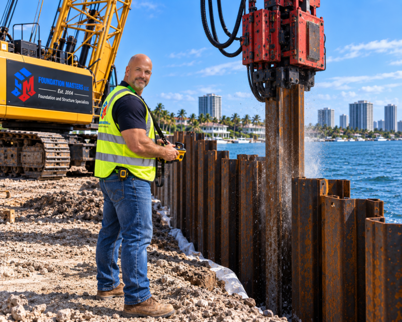 Sheet Piling Contractors, Jeff Earl of Foundation Masters on a Florida sheet pile job