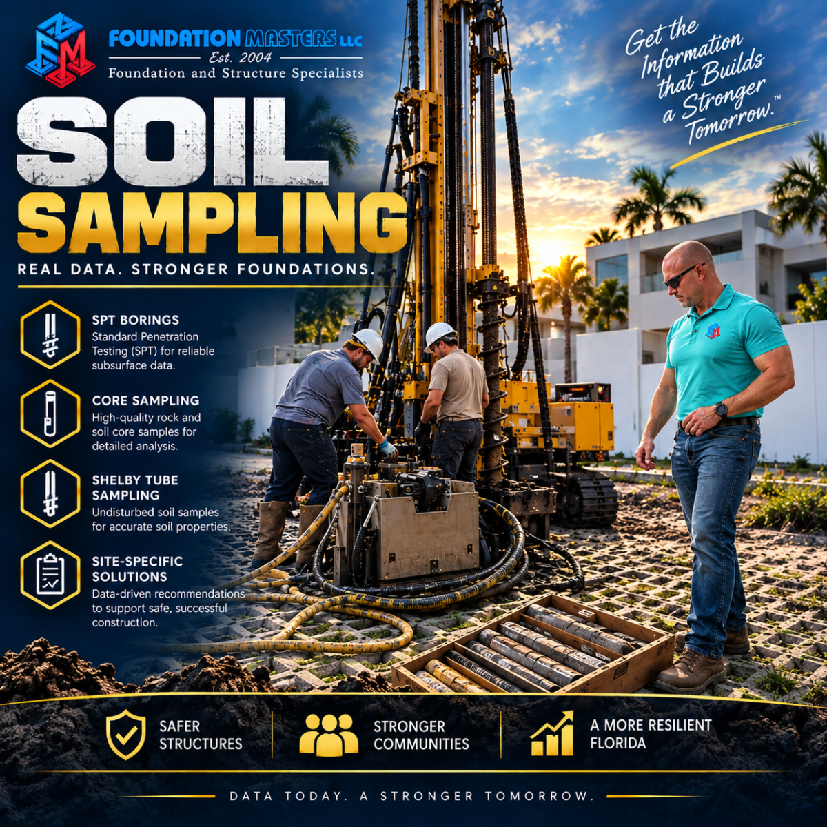 Soil borings Florida, Foundation Masters, subsurface exploration, SPT and CPT drilling and accredited laboratory testing