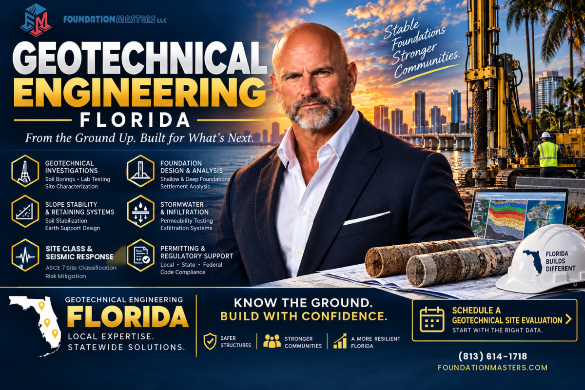 Geotechnical Engineering Florida, Foundation Masters, investigations, foundation design, ground improvement and permitting support