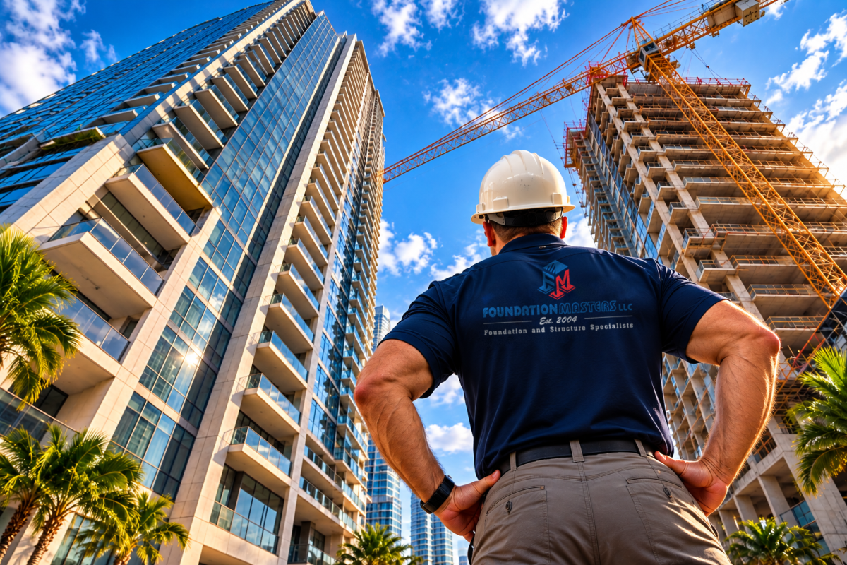 Jeff Earl of Foundation Masters reviewing Florida high rise towers under construction